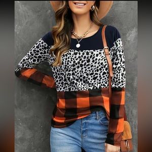 Casual Crew Neck T-shirt, Loose Long Sleeve Fashion Top